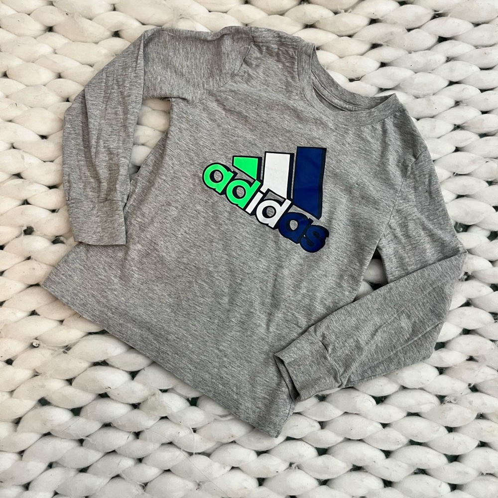 Adidas Kids Gray Long Sleeve Tee with Colorful Logo